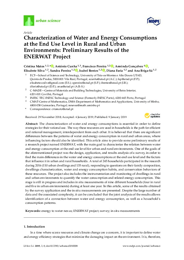 Characterization of Water, Energy Consumptions at the End Use Level in Rural and Urban Environments