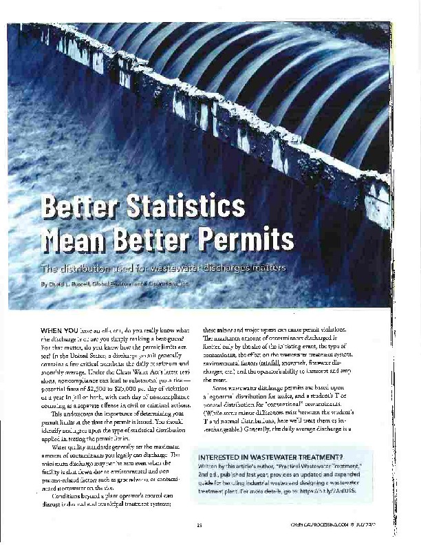 Better Statistics Means Better Permitting - an published in Chemical Processing in July, 2020