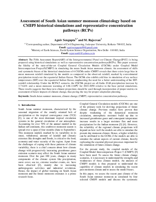 Assessment of South Asian summer monsoon climatology based on CMIP5 historical simulations and representative concentration pathways (RCPs)