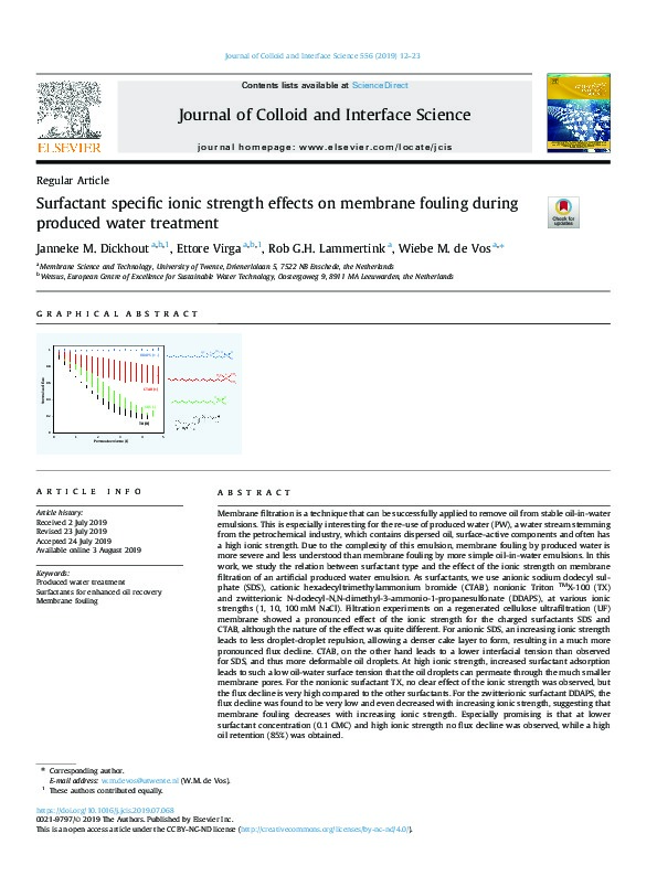 Surfactant Specific Ionic Strength Effects on Membrane Fouling During Produced Water Treatment