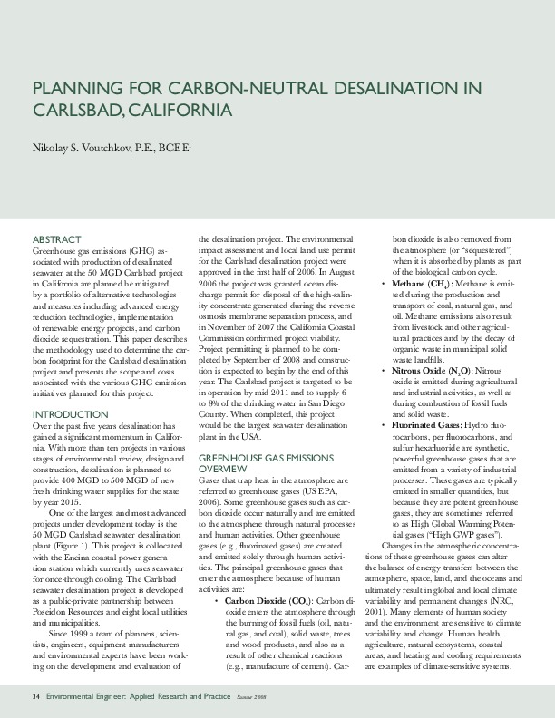 PLANNING FOR CARBON-NEUTRAL DESALINATION CARLSBAD, CALIFORNIA