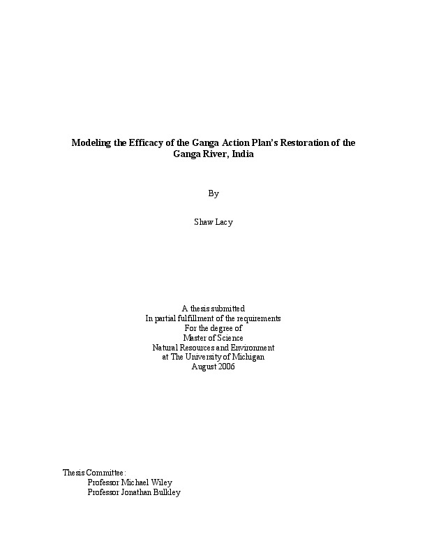 Modeling the Efficacy of the Ganga Action Plan’s Restoration of the Ganga River, India