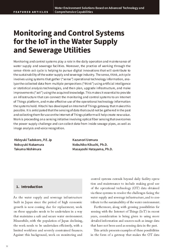 Monitoring and ​Control Systems ​for the IoT in ​the Water ​Supply and ​Sewerage ​Utilities