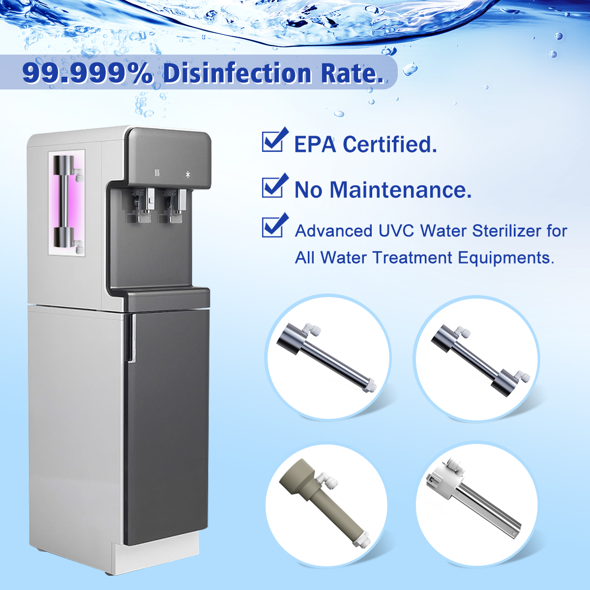 99.999% Disinfection Rate | EPA Certified | No Maintenance | Advanced UVC Water Sterilizer for All Water Treatment Equipments.