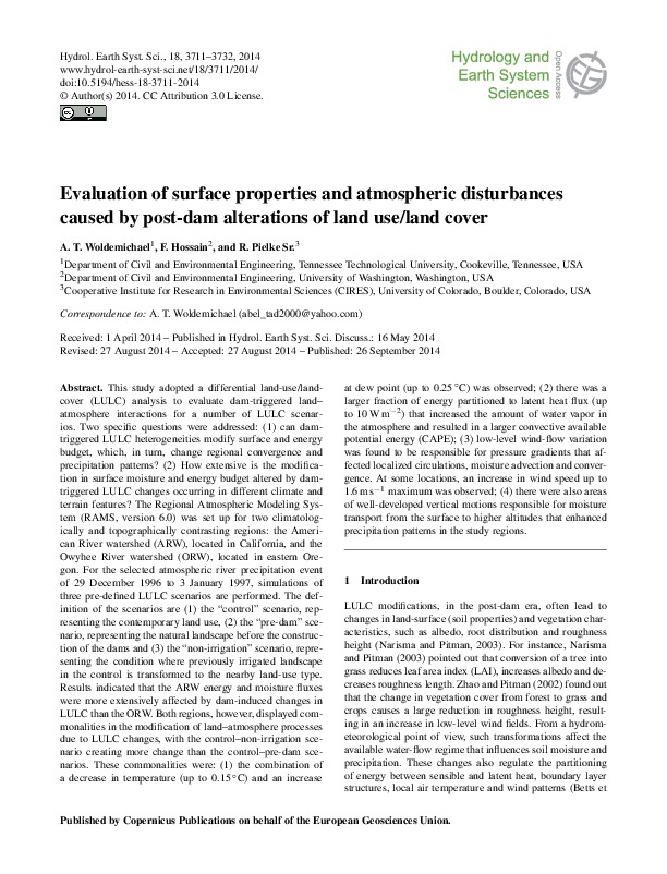 Evaluation of surface properties and atmospheric disturbances caused by post-dam alterations of land use/land cover