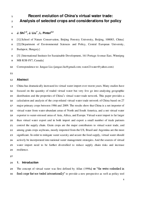 China's Virtual Water Trade 2014