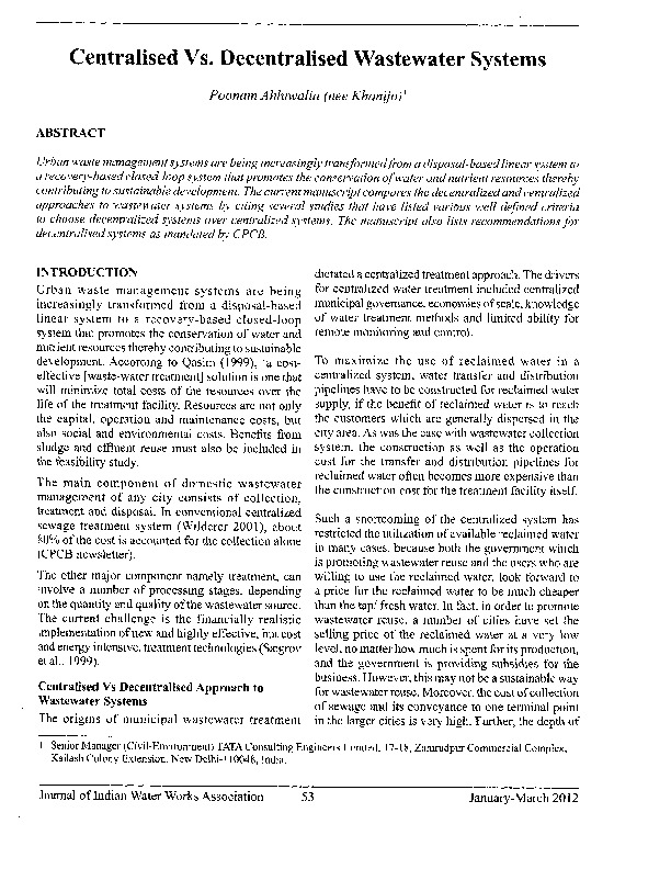 Decentralised vs. Centralised Wastewater Systems