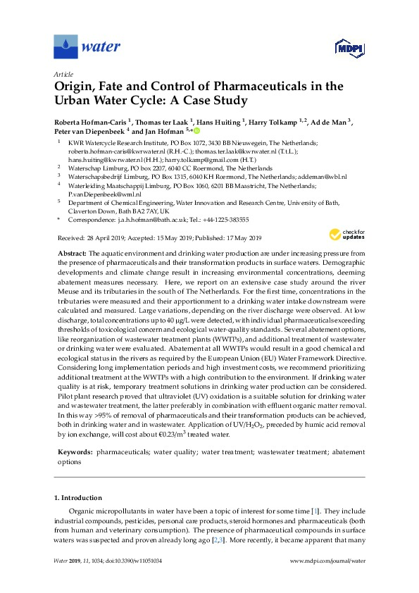 Pharmaceuticals in the Urban Water Cycle: A Case Study