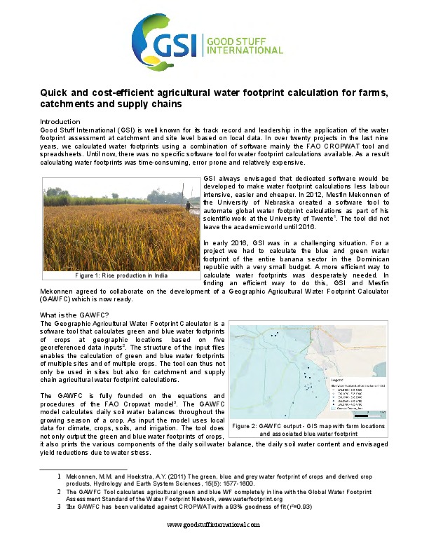 Quick and cost-efficient agricultural water footprint calculation for supply chains