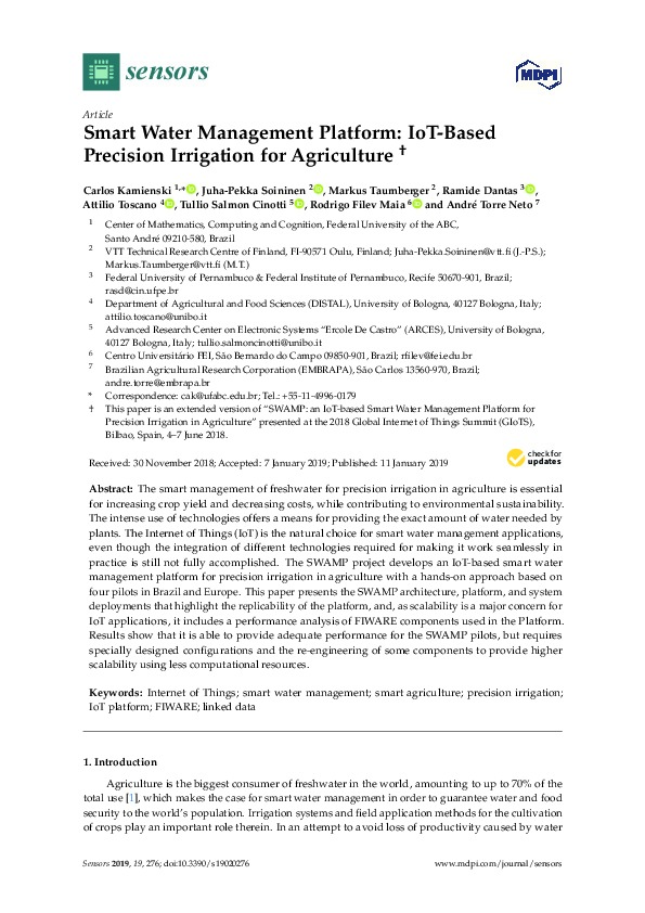 Smart Water Management Platform IoT-Based Precision Irrigation for Agriculture