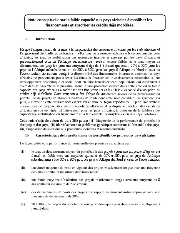 Note Conceptuelle sur la faible capacité d'absorption des crédits des pays africains