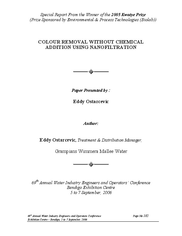 Colour Removal Without Chemical Addition Using Nanofiltration