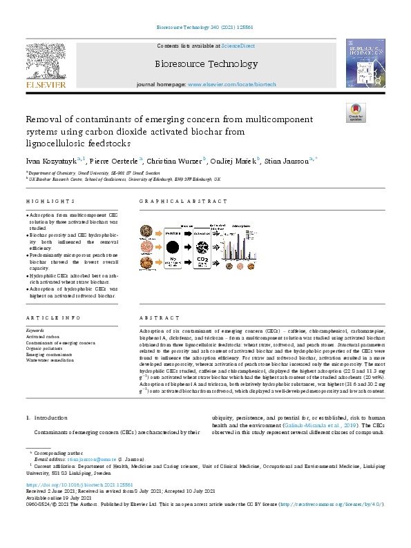 I am very pleased to share our latest paper (attached) examining patterns of adsorption of six contaminants of emerging concern &ndash; caffeine, ch...