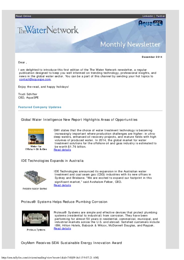 The Water Network Newsletter - 2014-12