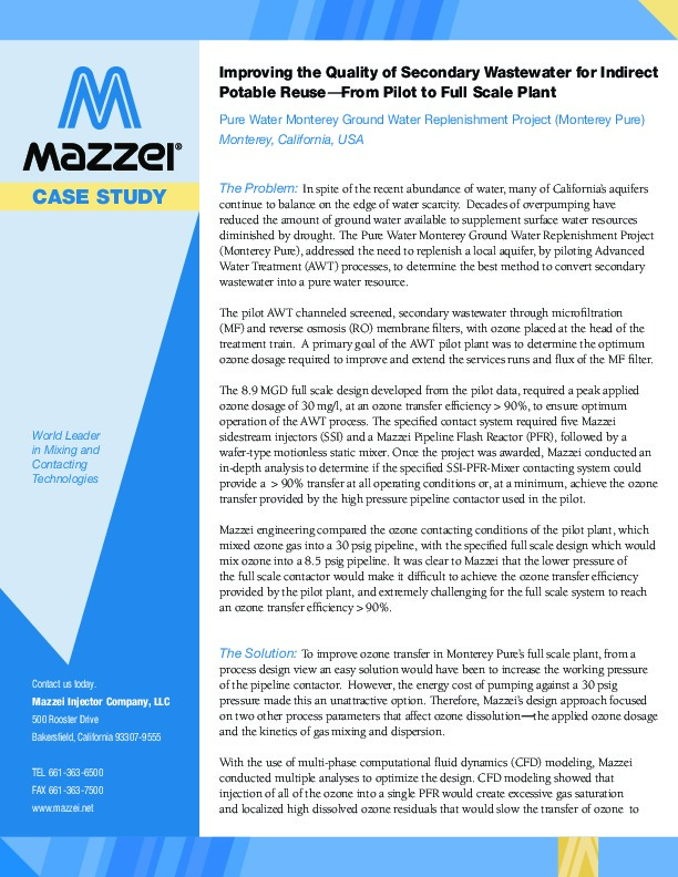 Improving the Quality of Secondary Wastewater for Indirect Potable Reuse - Mazzei