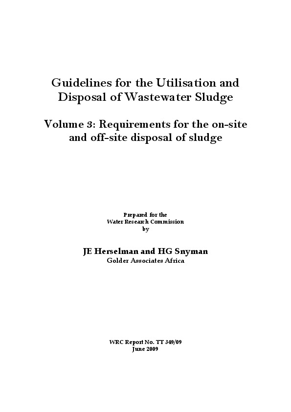 Guidelines for the Utilisation and Disposal of Wastewater Sludge