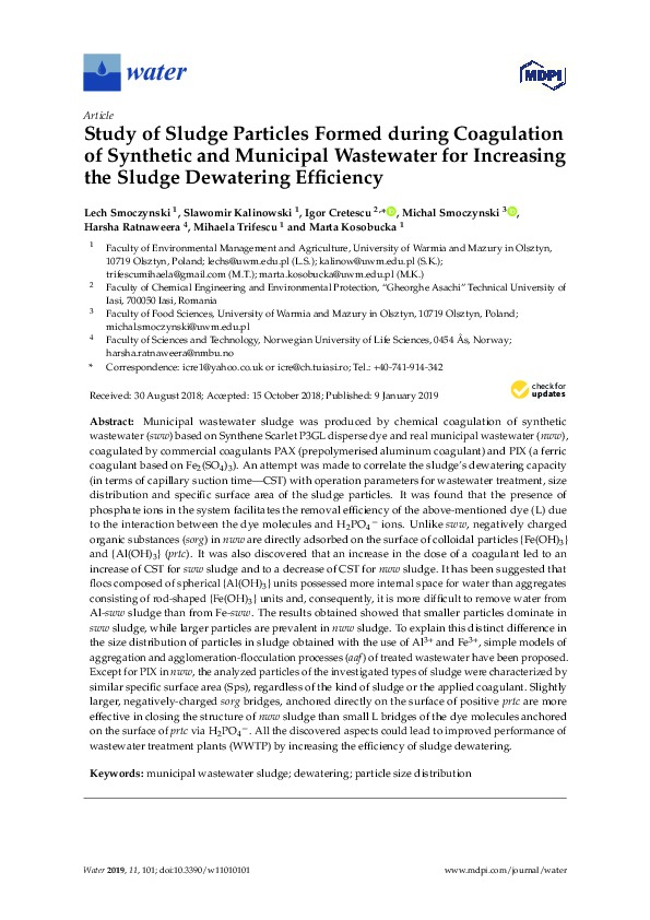 Research: Study of Sludge Particles Formed During Coagulation of Synthetic and Municipal Wastewater