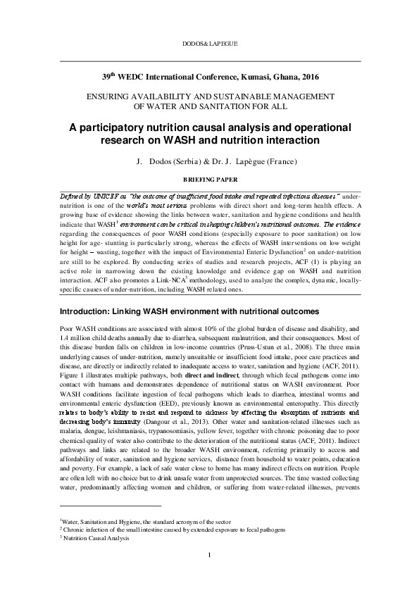 A participatory nutrition causal analysis and operational research on WASH and nutrition interaction