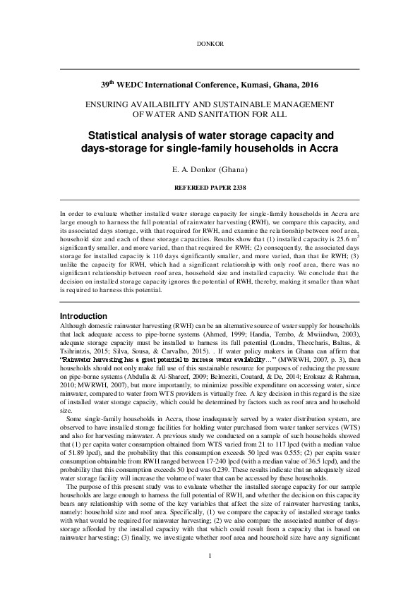 Statistical analysis of water storage capacity...in Accra