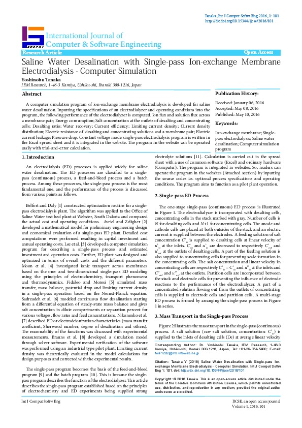 Water Desalination with Single-pass Ion-exchange Membrane Electrodialysis - Computer Simulation