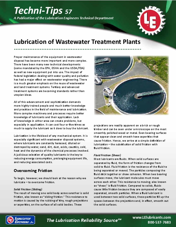 Lubrication of Wastewater Treatment Plants