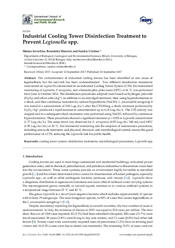 Industrial Cooling Tower Disinfection Treatment to Prevent Legionella spp.