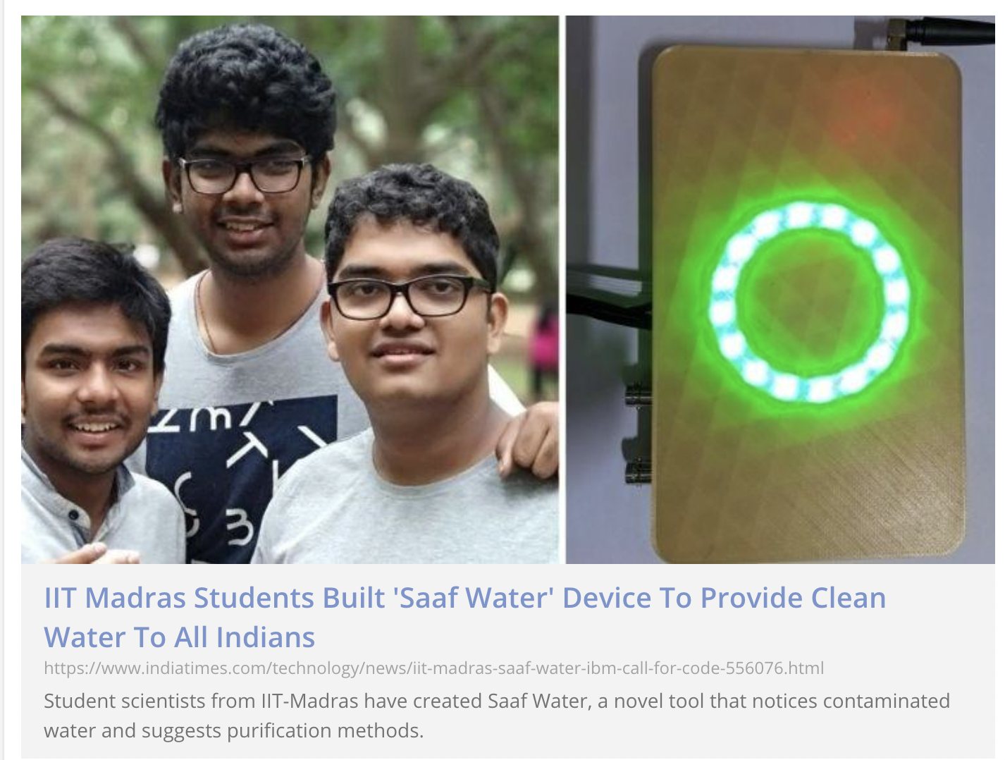 IIT Madras Students Built 'Saaf Water' Device To Provide Clean Water To All Indians inspired by their Mom's illnesshttps://thewaternetwork.com/_...