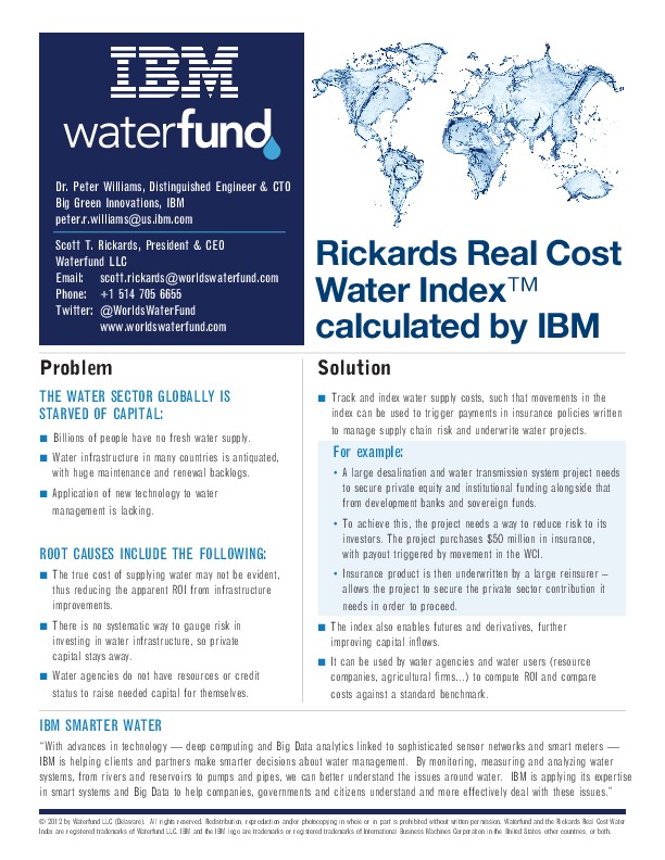 Brochure : Rickards Real Cost Water Index by IBM and Waterfund 