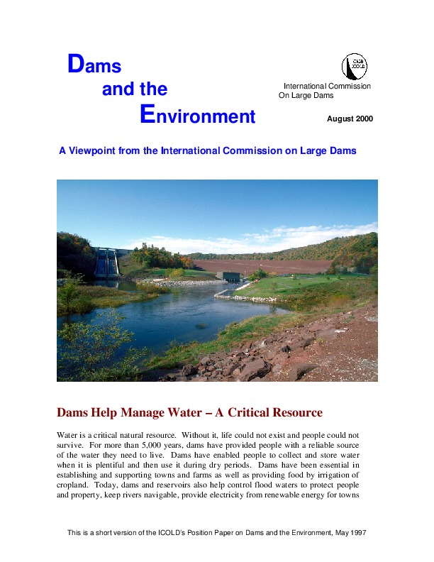 Dams and the Environment-A Viewpoint from the International Commission on Large Dams 