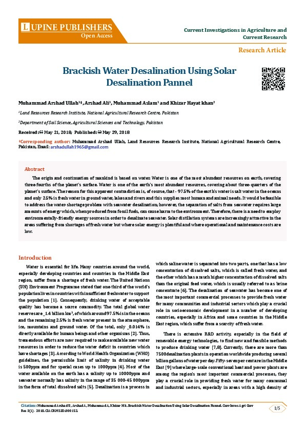 Brackish Water Desalination Using Solar Desalination Panel