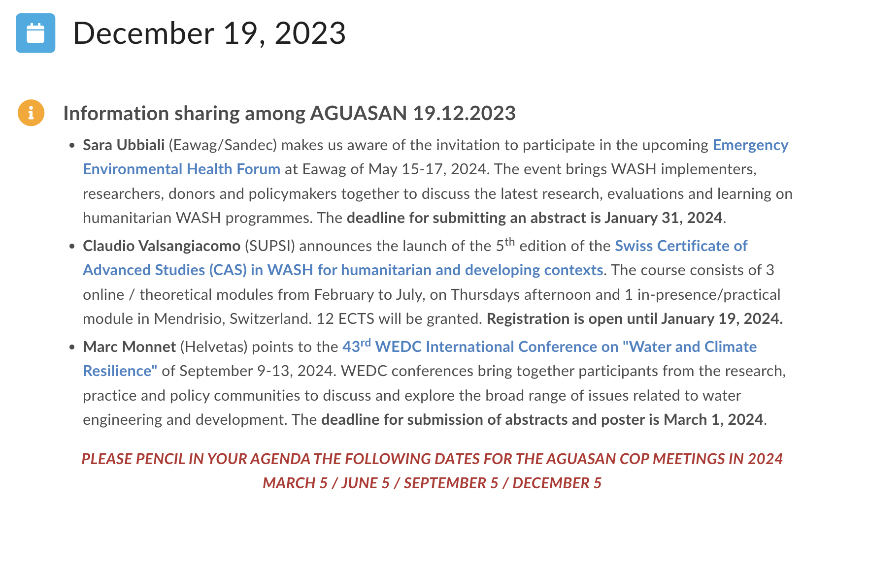 Information sharing among AGUASAN 19.12.2023