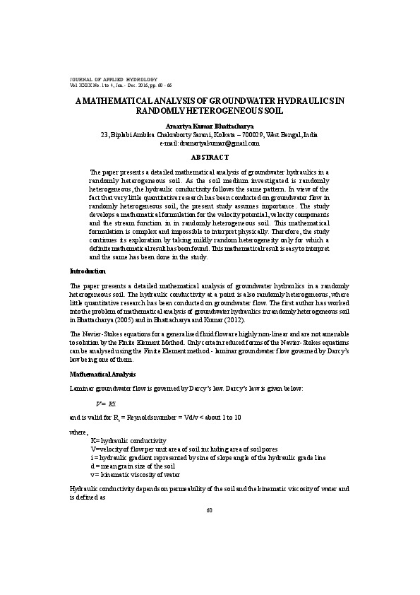 A Mathematical Analysis of Groundwater Hydraulics in Randomly Heterogeneous Soil