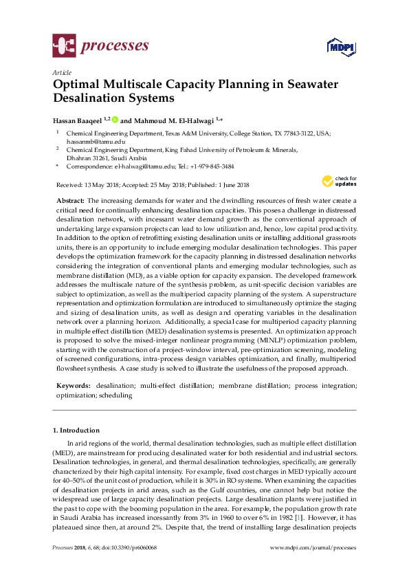 Optimal Multiscale Capacity Planning in Seawater Desalination Systems