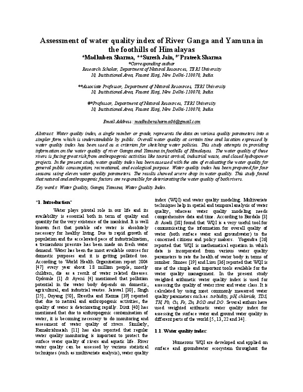 Assessment of water quality index of River Ganga and Yamuna in the foothills of Himalayas