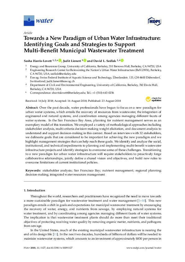 Identifying Goals and Strategies to Support Multi-Benefit Municipal Wastewater Treatment