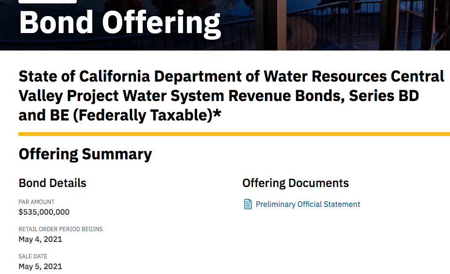 State of California Department of Water Resources Central Valley Project Water System Revenue Bonds