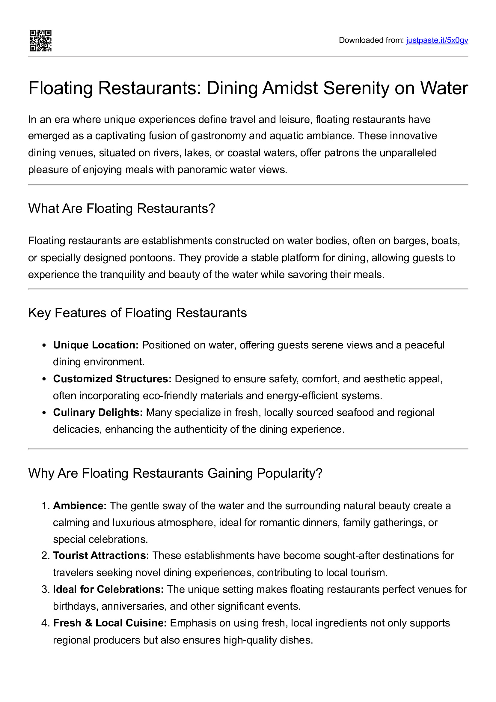 Floating restaurants