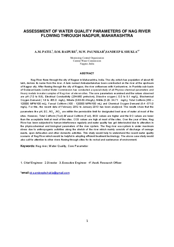 ASSESSMENT OF WATER QUALITY PARAMETERS OF NAG RIVER FLOWING THROUGH NAGPUR, MAHARASHTRA