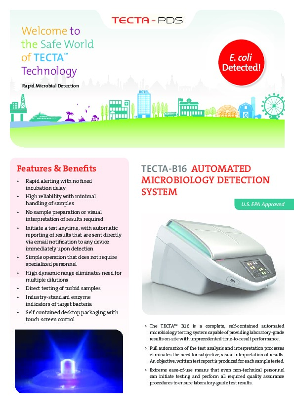 Tecta-B16 automated, rapid microbial detection system for E. coli &amp; coliforms bacteria receives New Zealand Ministry of Health approval for ...