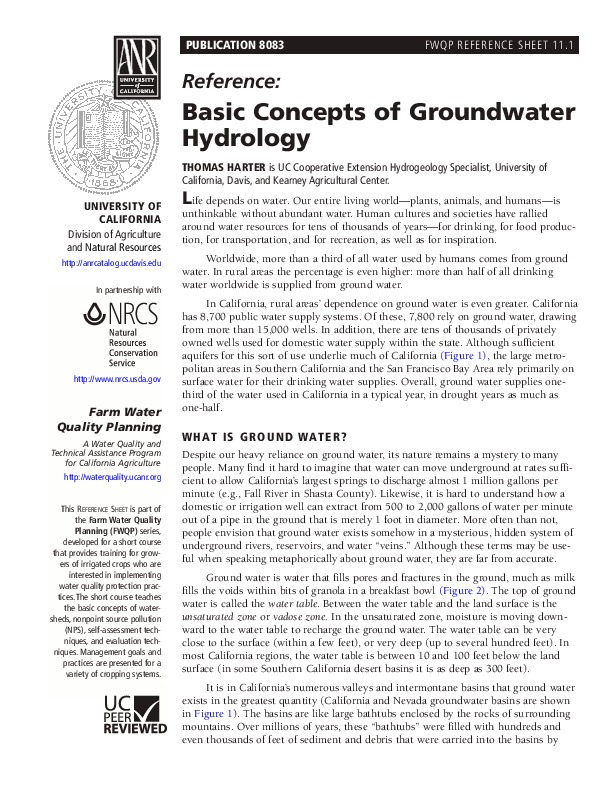 Basic Concepts of Groundwater Hydrology