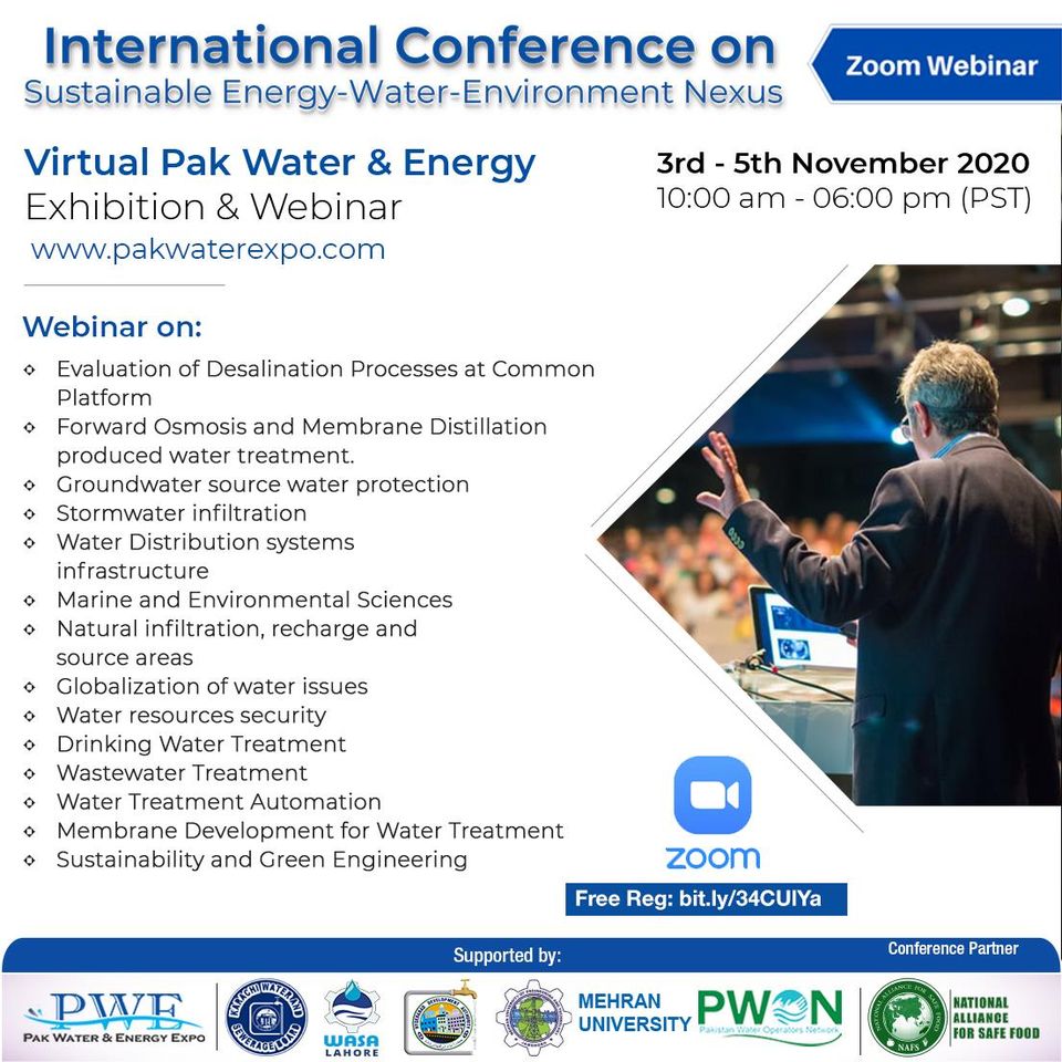 Webinar on Sustainable Energy-Water-Environment Nexus.Free Registration bit.ly/34CUlYafrom 3rd &ndash; 5th, November 2020. 10:00 am to 06:00 pm (PST...