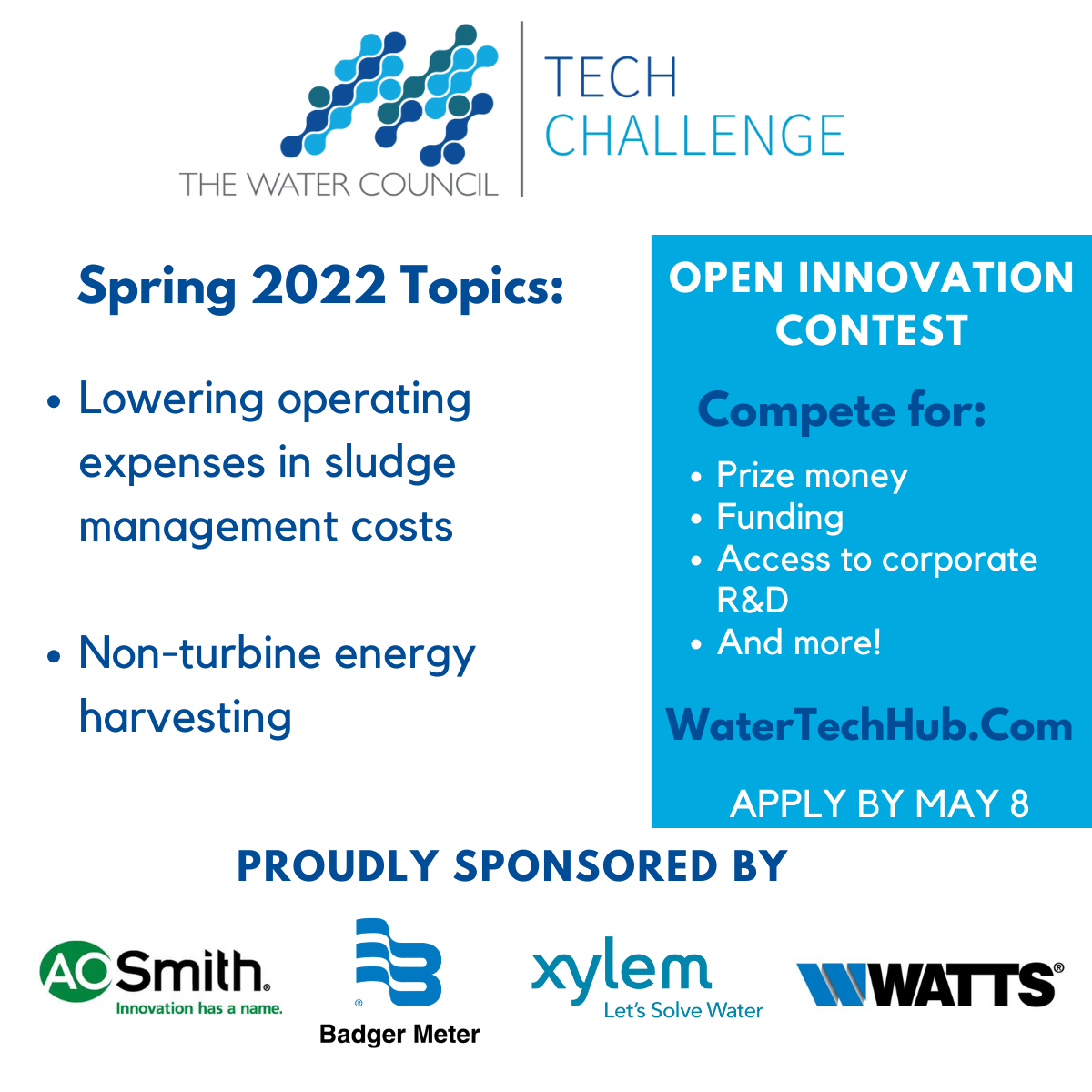 Applications for the Spring 2022 Tech Challenge from The Water Council are now being accepted. For our last challenge, we had applications from ...