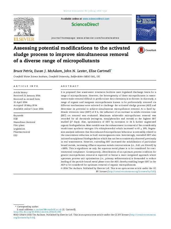 Assessing potential modifications to the activated sludge process to improve simultaneous removal of a diverse range of micropollutants