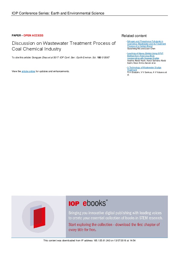 Discussion on Wastewater Treatment Process of Coal Chemical Industry