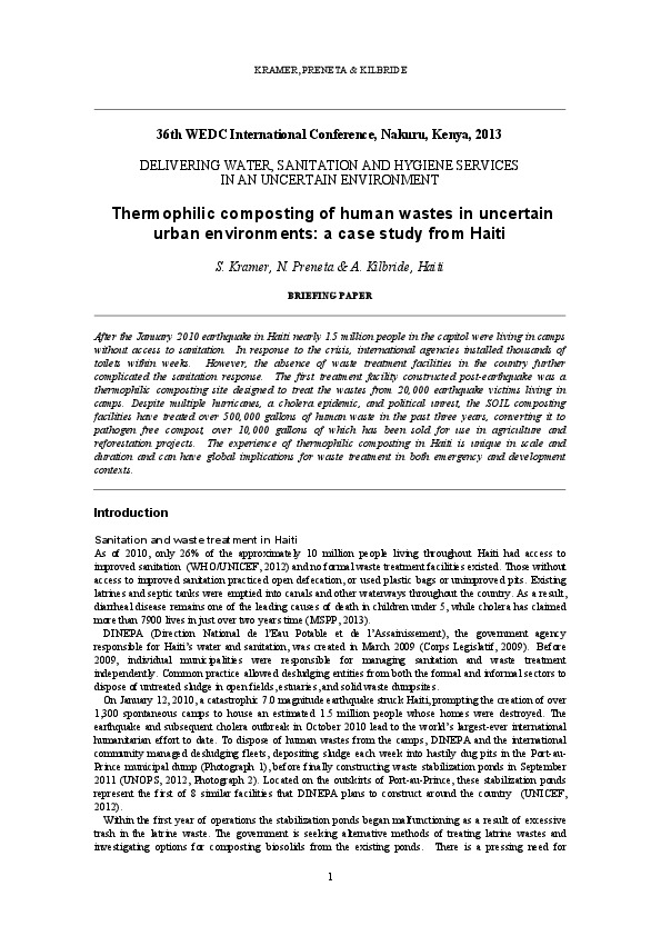 Thermophilic composting of human wastes in uncertain urban environments: a case study from Haiti