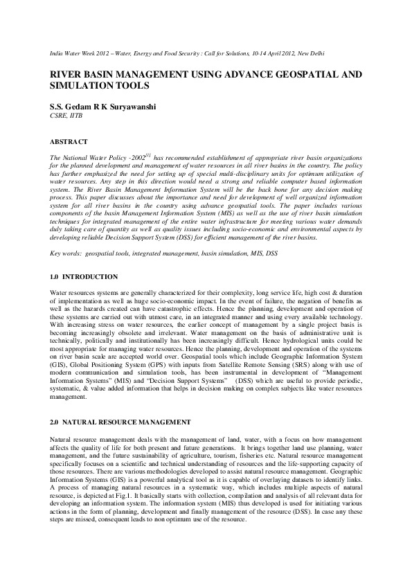 River Basin Management Using Advance Geospatial and Simulation Tools