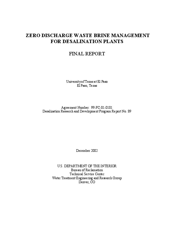 Zero Discharge Waste Brine Management for Desalination Plants