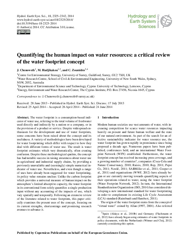 Human Impact on Water Resources 2014