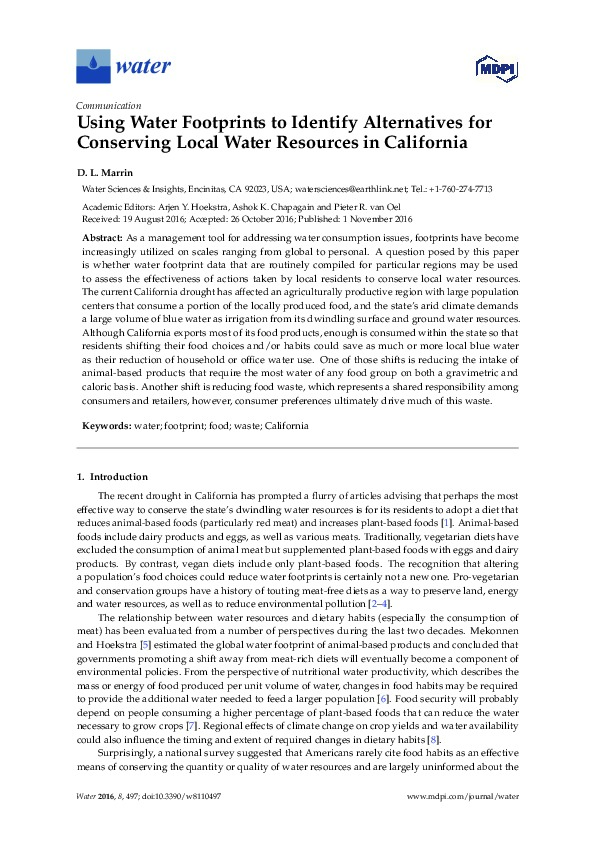 Using Water Footprints to Identify Alternatives for Conserving Local Water Resources in California