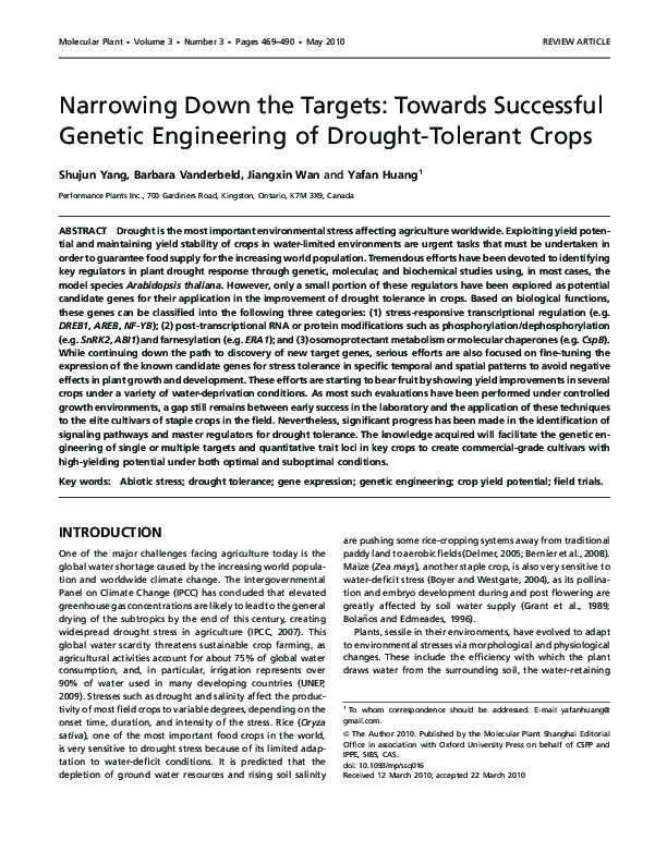 Genetic Engineering of Drought-Tolerant Crops